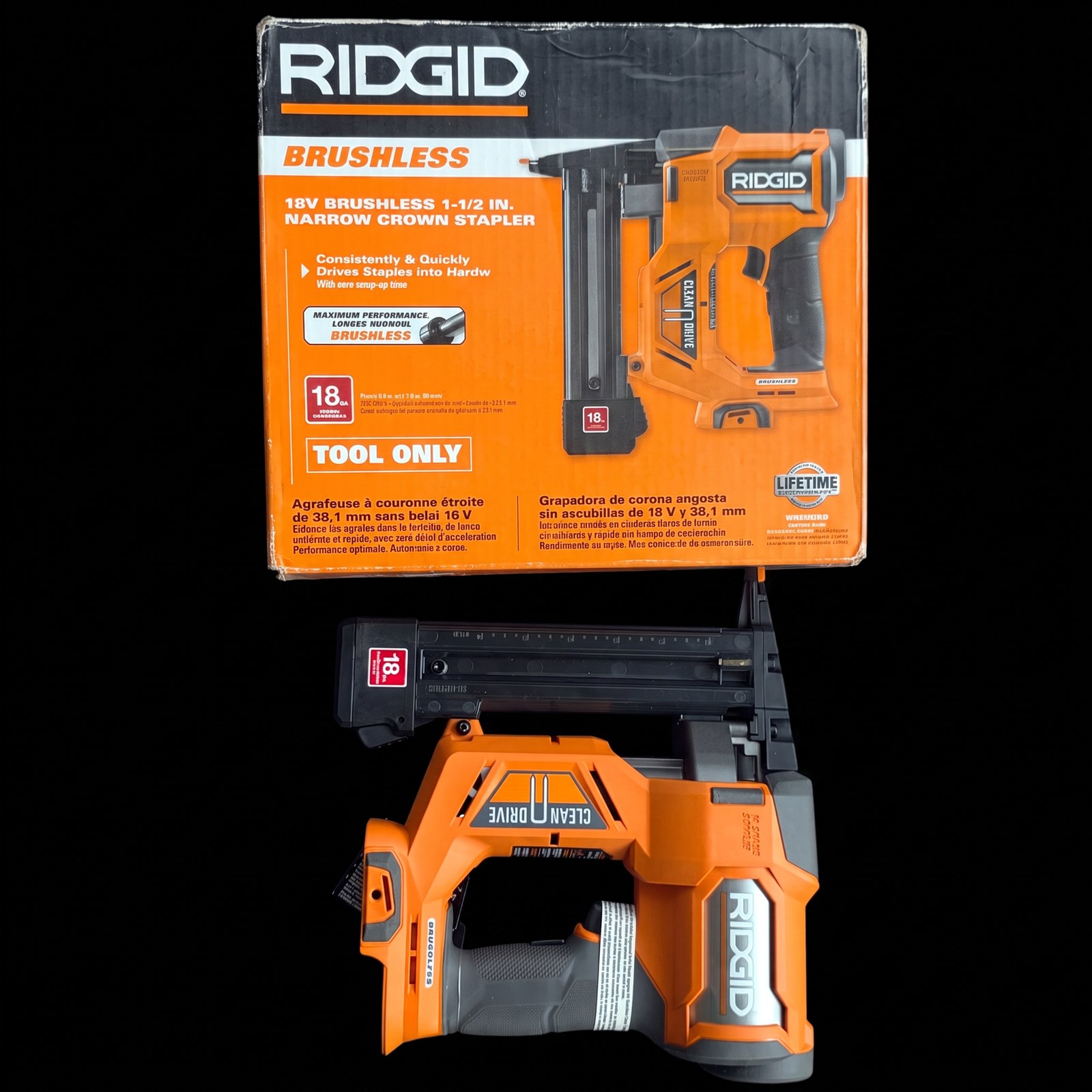 RIDGID 18V Brushless 1-1/2 in. Narrow Crown Stapler (Tool Only)
